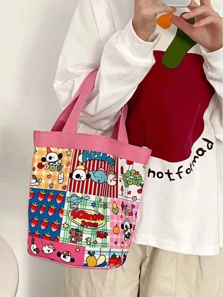 Borsa per il pranzo portatile in tela con stampa a cilindro, stile coreano, stile graffiti, per mamma_voghion.com