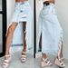 Women's Clothing High Waist Irregular Raw Edge Ripped Hole Old Washed Denim Slit Hip Skirt_voghion.com