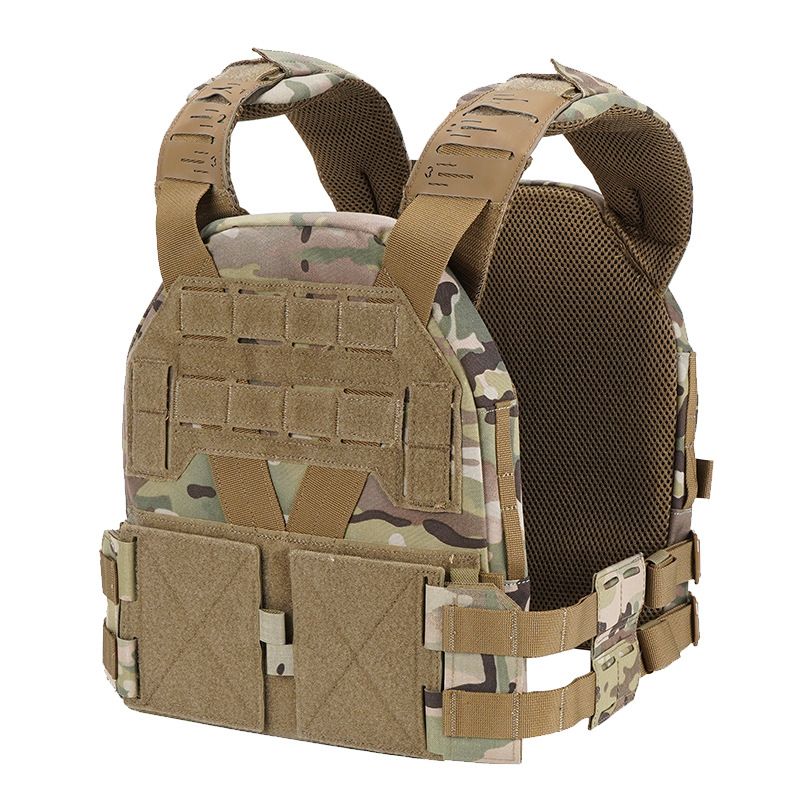 Gilet tactique KZ avec système de dégagement rapide – Porte-plaques modulaire MOLLE pour entraînement et fitness en extérieur (CP Camo/Tan, taille unique)_voghion.com