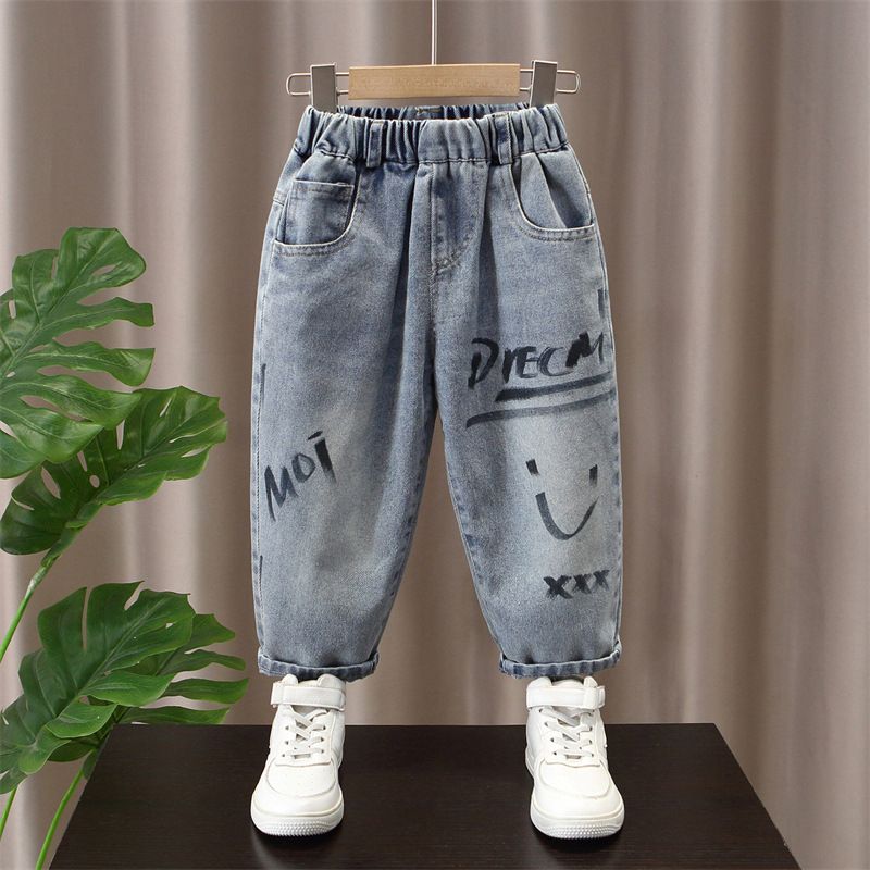 Ropa para niños Primavera Nuevos pantalones de mezclilla para niños Pantalones para niños Pantalones casuales con letras para niños de talla mediana y grande_voghion.com