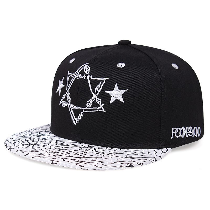 Men's and women's flat brimmed with embroidered patterns on the street, five pointed star hip-hop hats, baseball_voghion.com