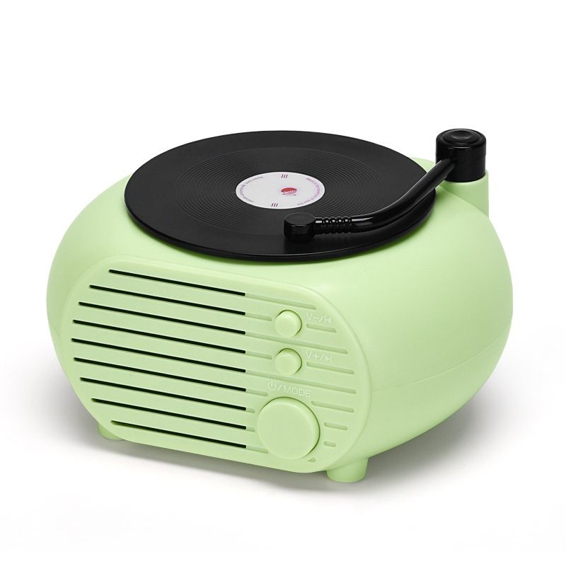 Retro Mini Pladespiller Trådløs Bluetooth Højttaler Multifunktionel Kort Skrivebordshøjttaler (Grøn Sort)_voghion.com