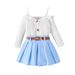 Abbigliamento per bambine, primavera e autunno, tendenza, completo da bambina, top monospalla a maniche lunghe con gonna a pieghe per bambini_voghion.com