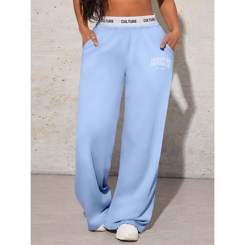 Women's Clothing Fashion Letter Printing Casual Loose Wide Leg Pants Sports Mopping Pants_voghion.com