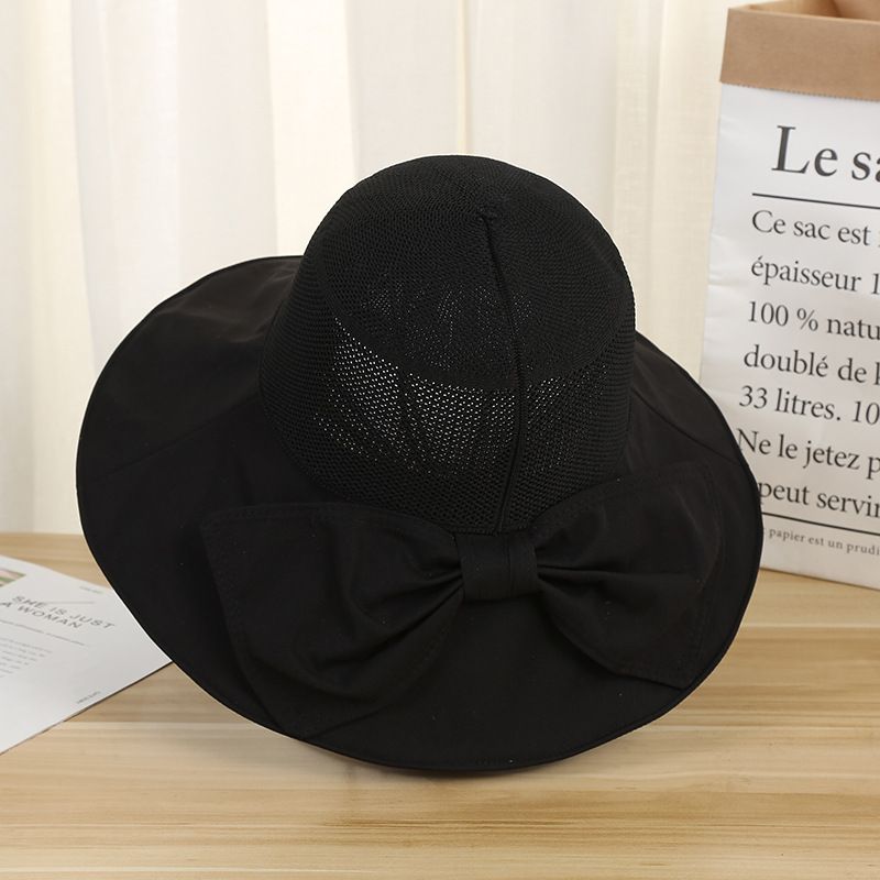 Gite all'aperto da donna traspiranti a tesa larga, parasole per cappello estivo in gomma nera con sommità in rete, alla moda_voghion.com