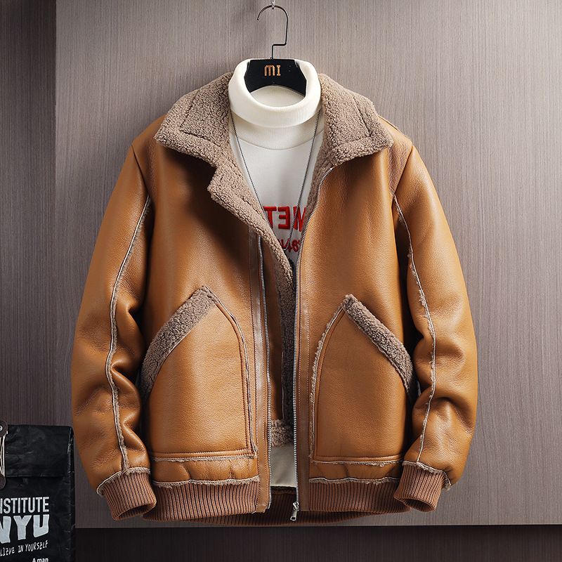 Herrenbekleidung Herren Pelzmantel Winter Schaffell Lederjacke Jugend große Größe Retro Motorrad Lederjacke_voghion.com