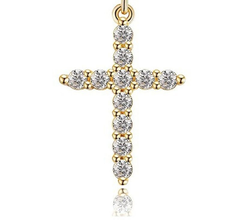 Collana versatile con ciondolo in oro 14k, croce tempestata di diamanti personalizzata, per comunione, battesimo e clavicola_voghion.com