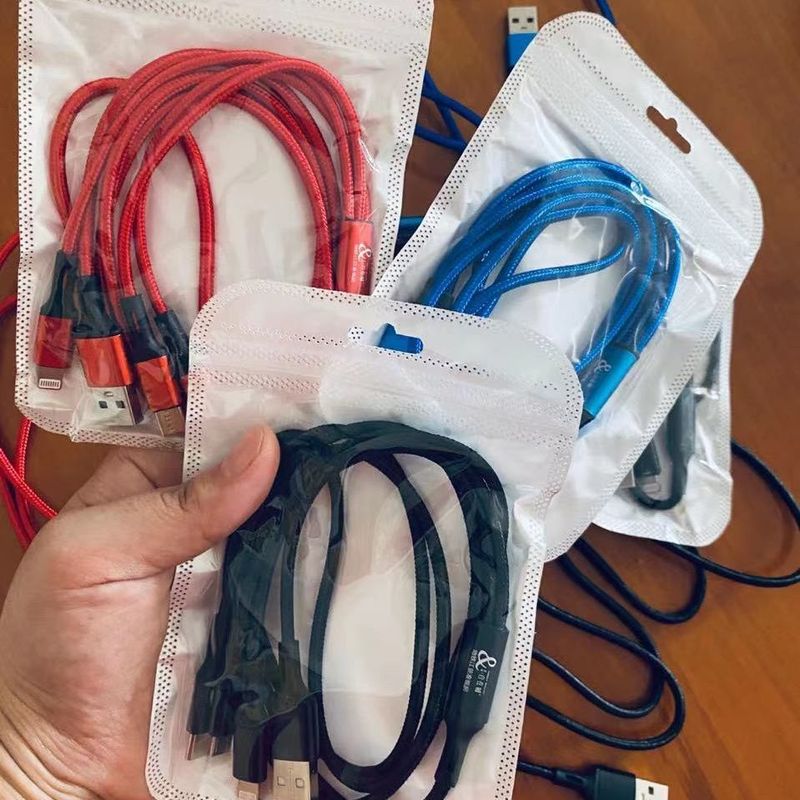 3C Digital Accessories One-to-Three Mobile Phone Data Small Gift Nylon Fishnet Braided Three-in-One Fast Charging Cable_voghion.com
