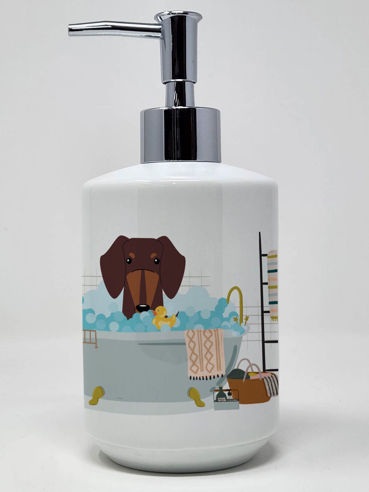 Chocolate Dachshund in Bathtub Ceramic Soap Dispenser Hand Soap Dispenser Pump Bottles for Bathroom Kitchen, Empty Refillable Liquid Soap Container_voghion.com