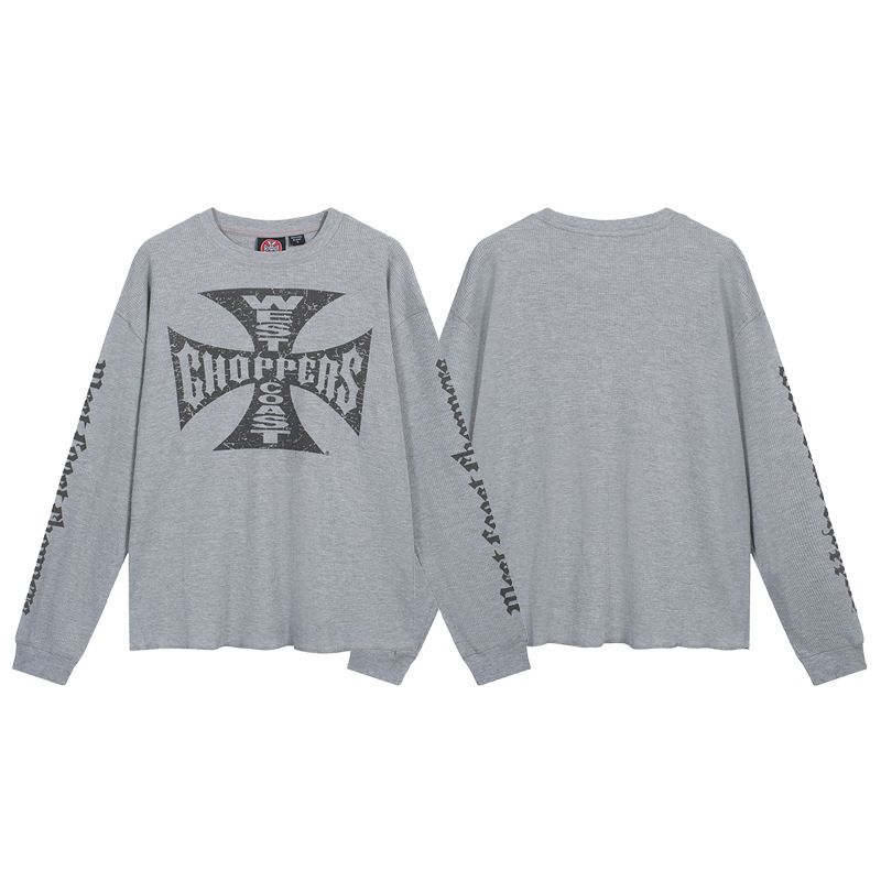 T-shirt a maniche lunghe da uomo, modello Waffle, modello Cross Border Trendy Brand WCC, stile retrò americano vintage in sanscrito_voghion.com
