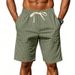 American Style Linen For Men Loose Beach Breathable Striped Jacquard Drawstring Five-Point Men's Casual Shorts Summer_voghion.com