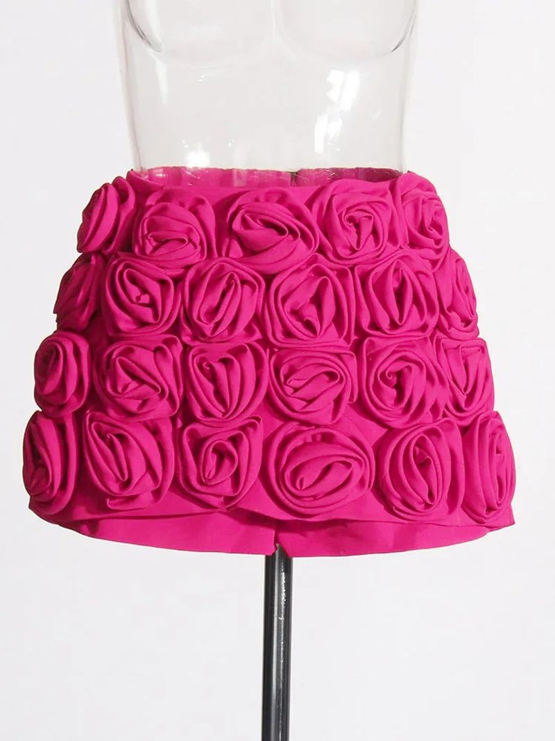 Women's Clothing Spring New Fashion Temperament Three dimensional Rose Flower Decoration Design Half length Skirt Pants High Waist Slim Shorts_voghion.com