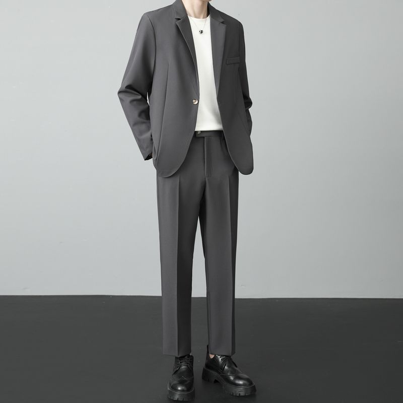 Men's Clothing High-End With Shoulder Pads Small Blazer Men's Jacket Spring And Autumn Korean Version Loose Business Style Casual Suit_voghion.com