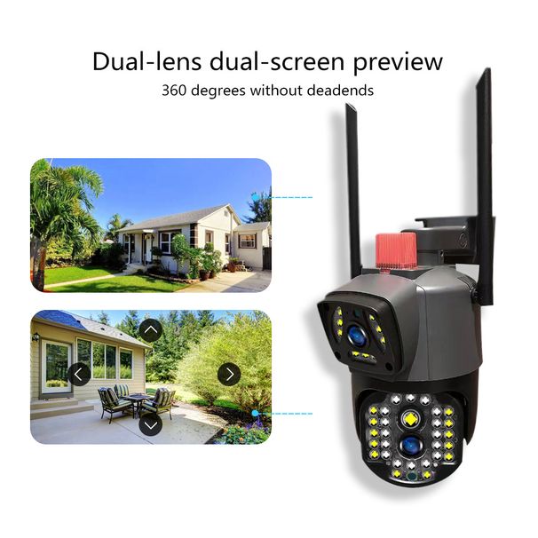 Telecamera di sorveglianza HD 4G con collegamento a palla di pistola, monitor a doppia lente, telecomando, per esterni, casa, 360 gradi_voghion.com