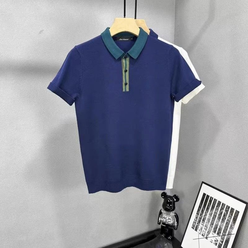 Vīriešu apģērbs Modes un elegants vīriešu apģērbs, krāsu saskaņotas apkakles adīti īsroku T-krekli, vīriešu topi, jauniešu vīriešu polo krekli_voghion.com