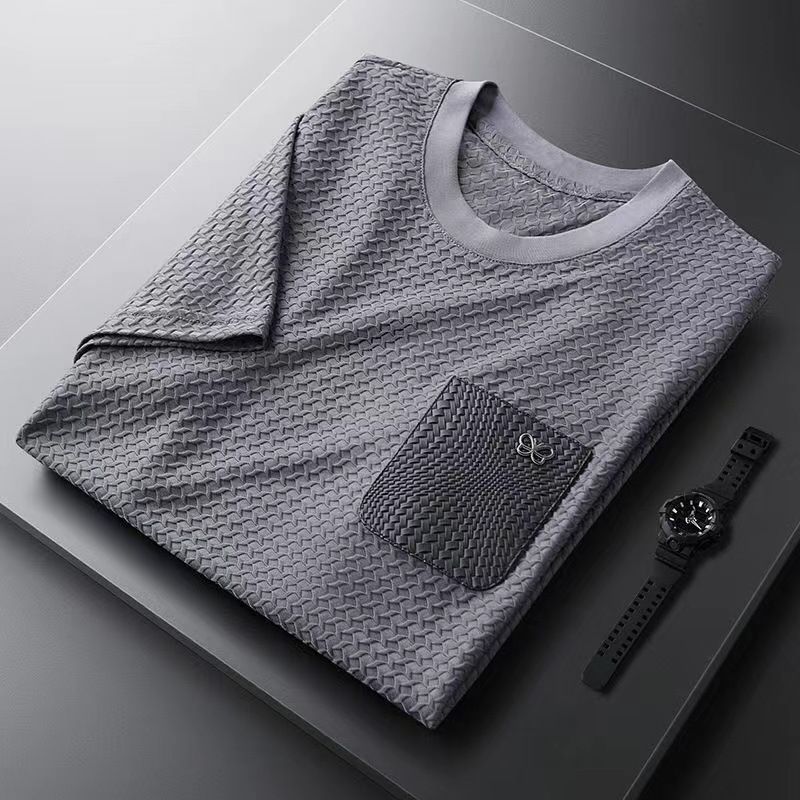 Men's Clothing houndstooth t shirt men's summer casual slim fit high end round neck short sleeved clothes men's half sleeve_voghion.com