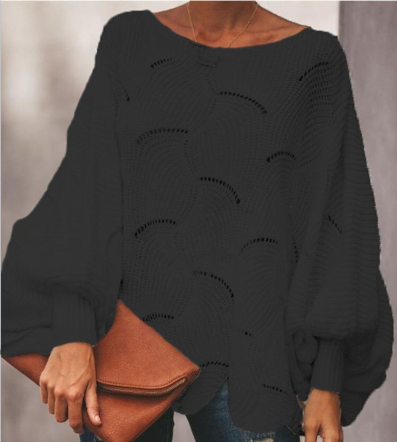 Maglione pullover scavato con maniche a pipistrello larghe irregolari da donna_voghion.com