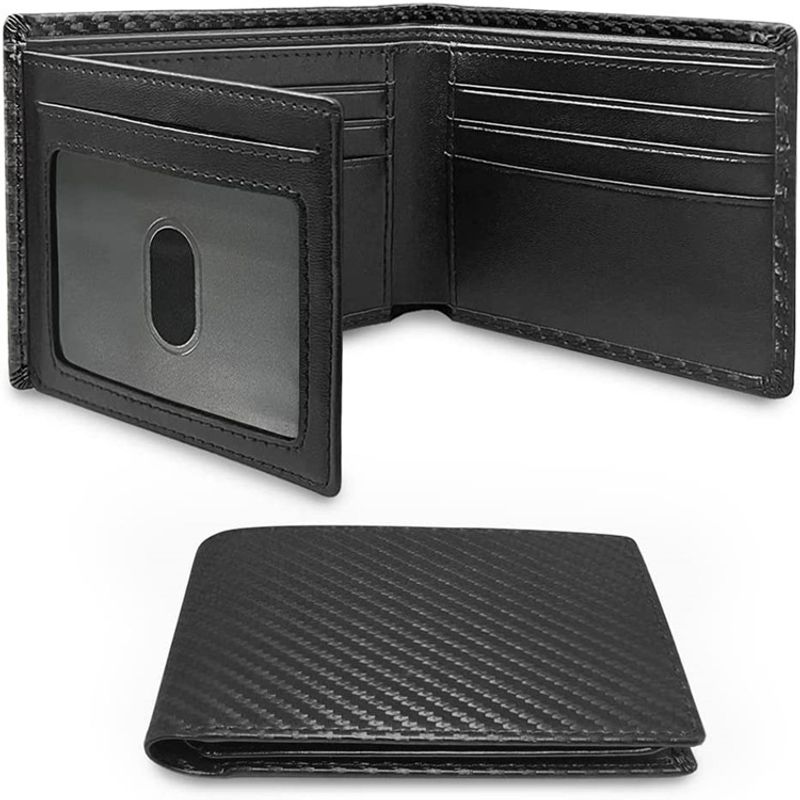 Tarjetero para hombre, tarjetero de fibra de carbono RFID, tarjetero de hojas sueltas, billetera con cierre de cremallera_voghion.com