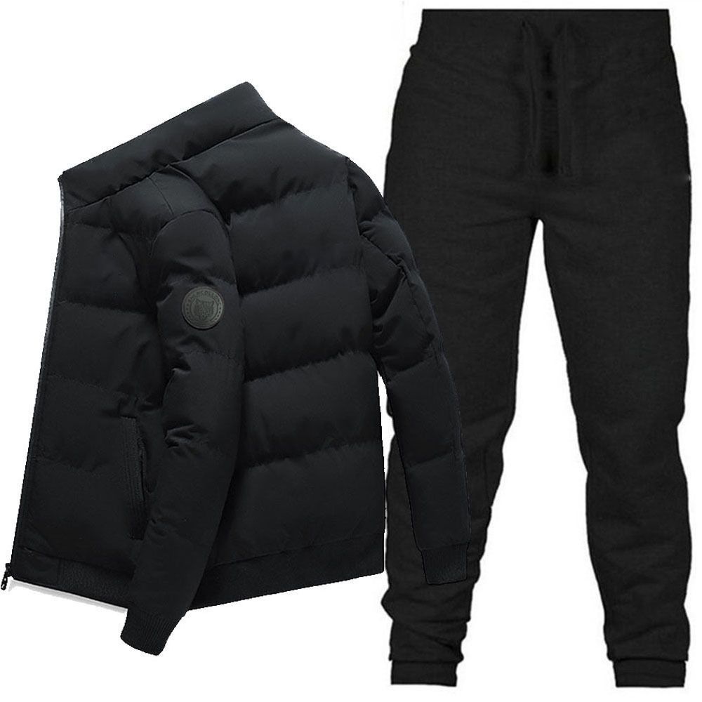 Nuovo set giacca in cotone con colletto rialzato + pantaloni lunghi per giacca invernale in cotone caldo e spesso da uomo, giacca in cotone imbottito,_voghion.com