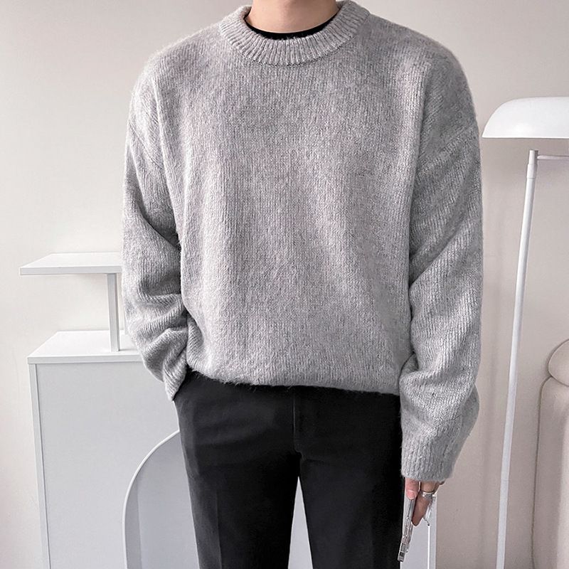 MYQ Ound Neck Uomo Autunno E Inverno Versione Coreana Loose Tendy Lazy Style Spesso Maglione Maniche Lunghe Lavorato a Maglia_voghion.com