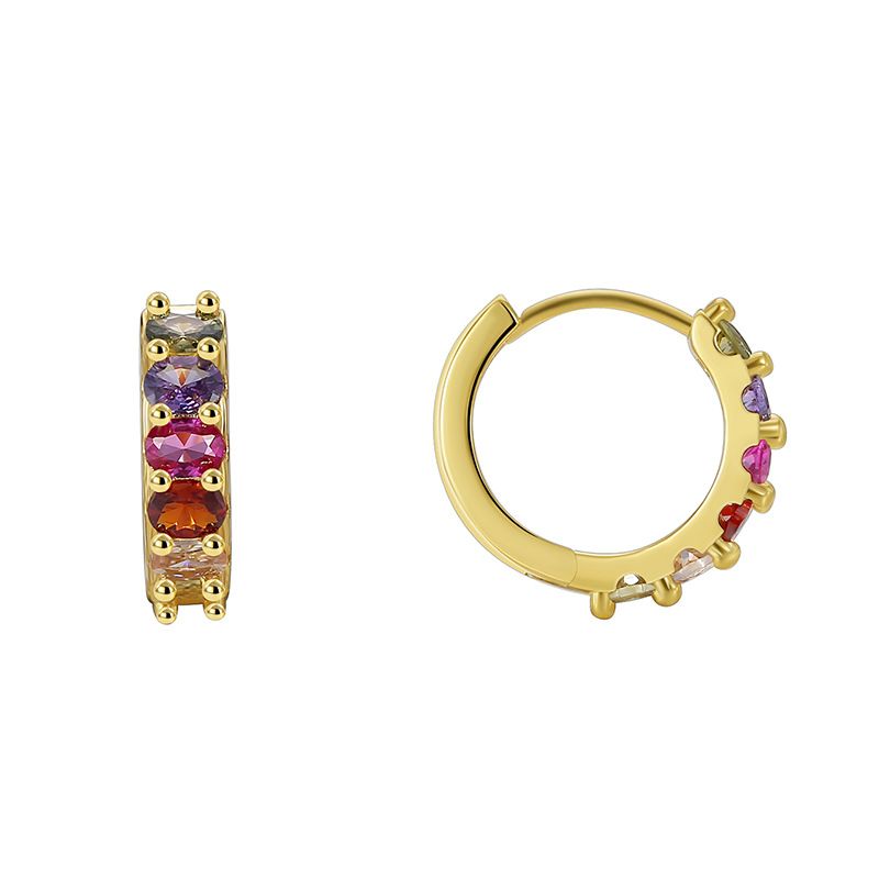 Brincos assimétricos de temperamento fashion, brincos femininos descolados, com contorno de engrenagem, zircônia multicolorida, brincos requintados_voghion.com