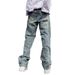 Nostalgic high street long pants, slim loose fit, small feet, blue INS jeans, trendy men_voghion.com