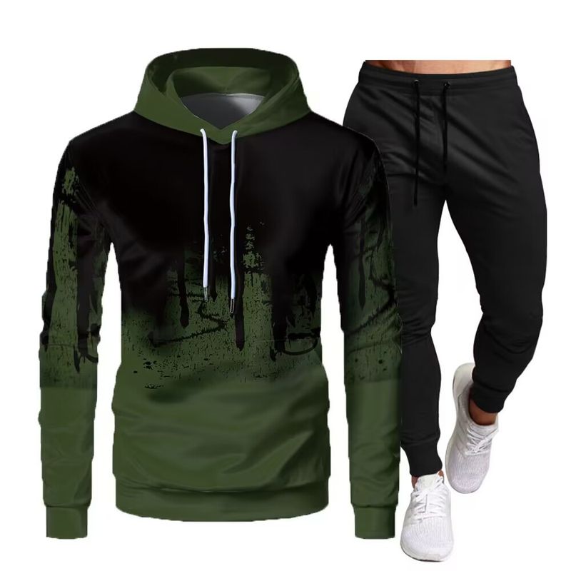 Ensemble sweat à capuche et jogging à imprimé graphique pour homme - Polyester Air Layer Tech (deux pièces respirantes, M-XXXL)_voghion.com