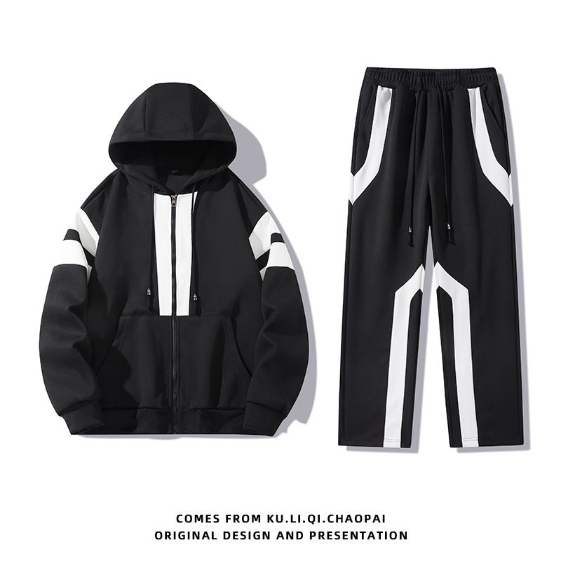 Herrenbekleidung Sportliche Freizeitanzüge für Herren 2024 Herbst neue lockere, farblich passende Strickjacke mit Kapuze und Hose mit langen Ärmeln für Herren_voghion.com