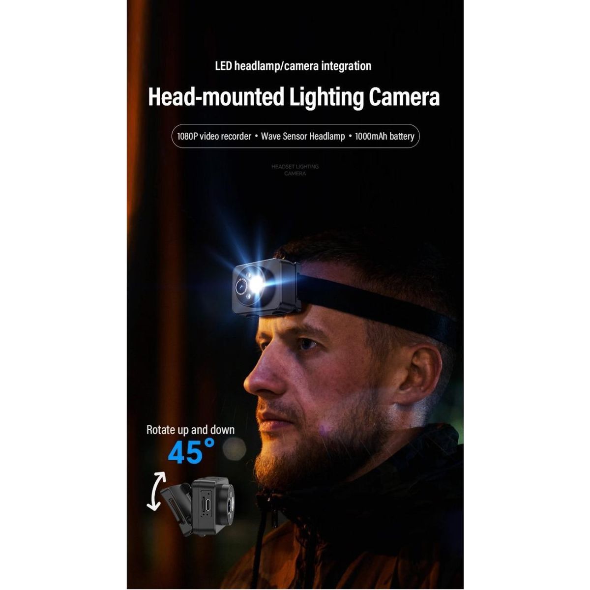 Telecamera di illuminazione montata sulla testa, telecamera a LED, registratore HD, telecamera per ispezione ciclistica, fotografia intelligente_voghion.com
