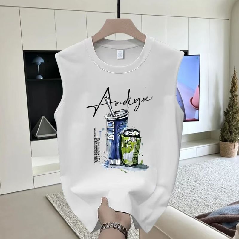 Cotton Printed Crew Neck Vest Sleeveless Loose Casual Short Sleeve T-Shirt Men's And Women's_voghion.com