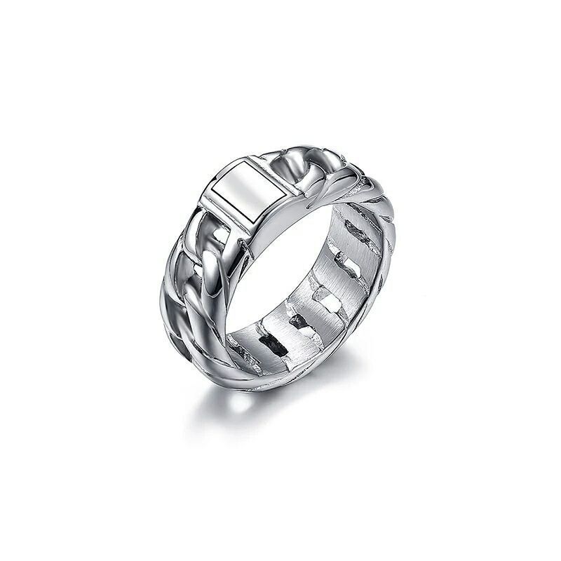 Anello da uomo in acciaio inossidabile con catena cubana intrecciata in titanio alla moda_voghion.com