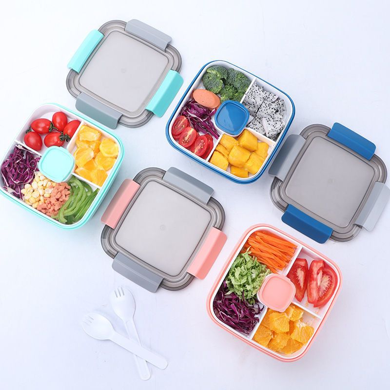 Convenient lunch lunch box for office workers and students Double-layer compartment square four-sided buckle plastic sealed lunch box_voghion.com