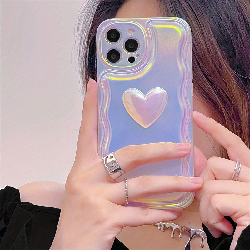 Laser heart three-dimensional cell phone case for  15, 11, 12, 13, 14, Pro Max, Pro, Plus, Mini Full Wrap Phone Case_voghion.com
