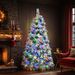 6FT Pre-Lit Spruce Snow Flocked Christmas Tree With Pine Cones, Artificial Xmas Tree With 403 Branch Tips,Mixed PE & PVC Branches, 250 Multi-Color LED Lights, 11 Flashing Modes, Holiday Décor_voghion.com