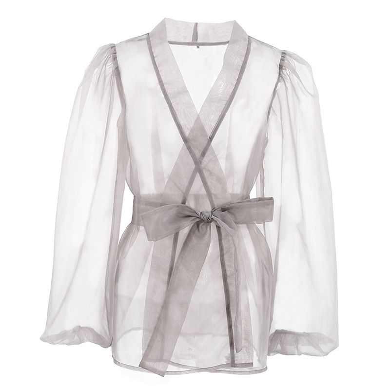 2025 Spring And Summer Sexy Mesh Shirt Jacket Women's Niche Long Sleeved Shirt Overshirt Layered Wear_voghion.com