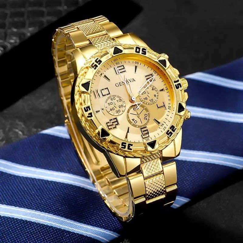 Blue Light Men's Business Steel Band Quartz Multi-Function Digital Scale Three-Eye Watch Hollow_voghion.com