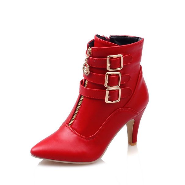 Elegant Pointed Toe Stiletto Ankle Boots With Belt Buckle Detail - Women's Fashion Boots In Extended Sizes (32-47) For Autumn/Winter_voghion.com