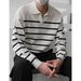 Polo col V à manches longues et revers pour homme, pull tricoté à rayures, léger, luxueux, style business, style ancien_voghion.com