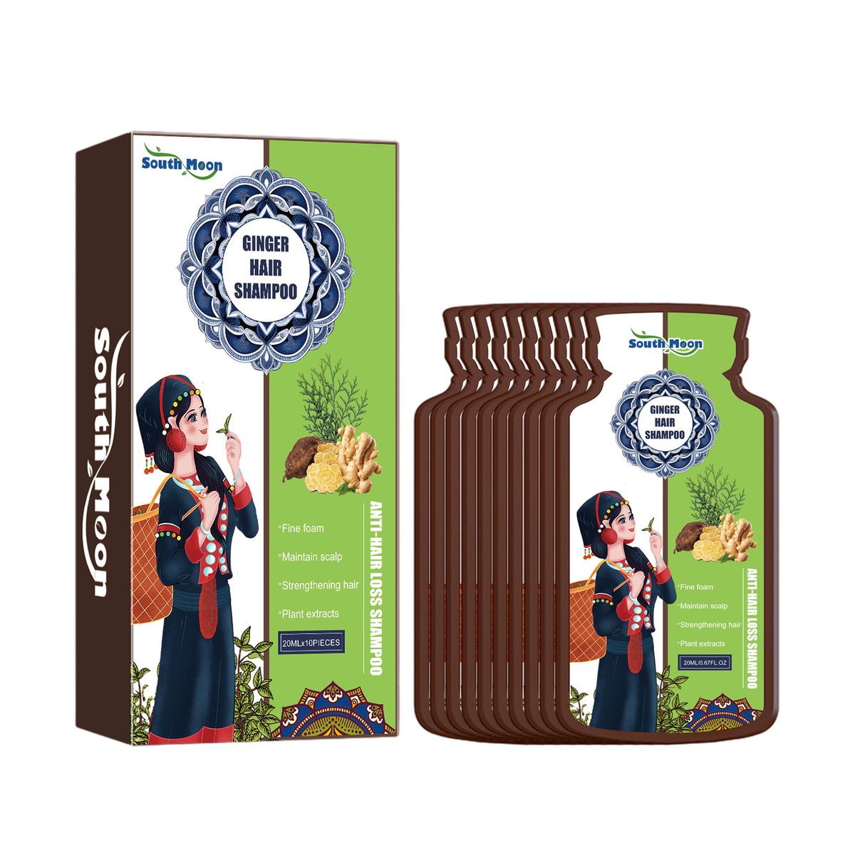 South Moon Ginger Care Shampoo Limpeza do couro cabeludo Cabelo grosso Anti-queda Shampoo nutritivo para fortalecimento da raiz do cabelo_voghion.com
