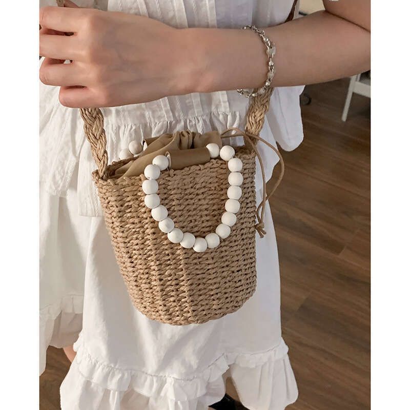 Borsa a mano con perline estive da donna, 2025, nuova borsa firmata in paglia intrecciata, stile vacanza, borsa a tracolla_voghion.com