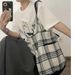 Nuova borsa a mano semplice a quadri del 2024 per le donne, borsa in tela di denim bifacciale in stile coreano, borsa tote casual_voghion.com