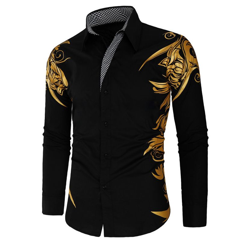Men's clothing fashionable bronzing printing large size men's shirts long-sleeved shirts_voghion.com