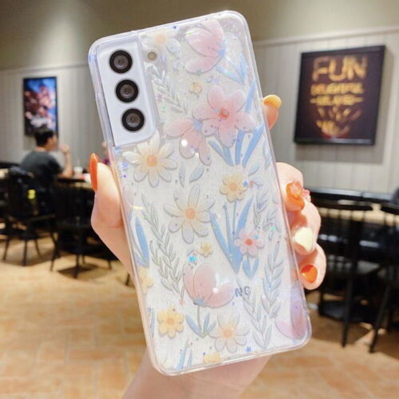 Glitter Bloem Clear Case Voor Samsung S23 S22 Ultra S21 S20 FE Plus A12 A32 A42 A13 A71 A51 a73 A52 A72 A33 A53 5G Zachte_voghion.com
