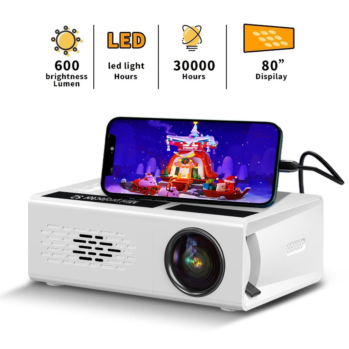 Mini Portable Home Outdoor Mini Projector HD 1080P Mobile Same Screen Projector_voghion.com