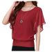 Neue Sommer Damen Plus Size Solid Color Süße Kurzarm T-Shirt Chiffon Bluse für Frauen_voghion.com
