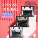 Borsa tote trasparente nera satinata con tasca interna, grande capacità, borsa da spiaggia casual alla moda con stampa di lettere_voghion.com