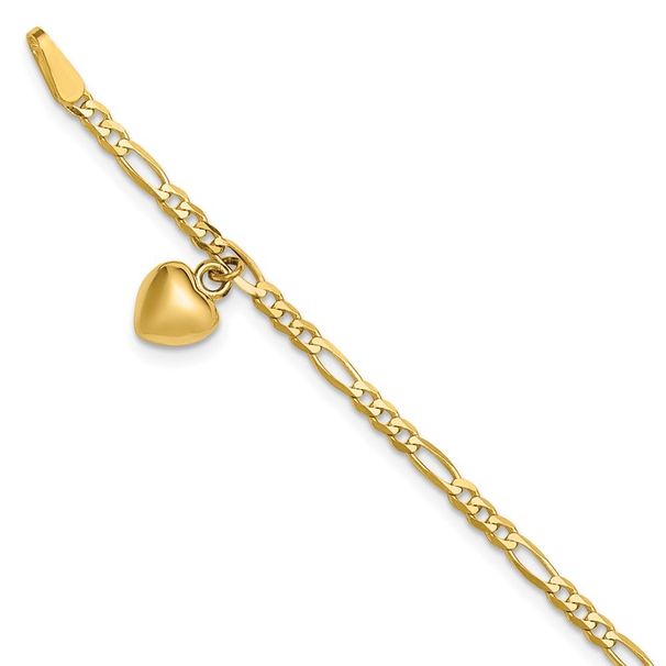 14k Figaro Link With Dangling Heart Anklet_voghion.com