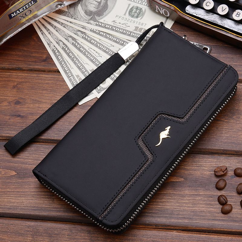 Business Men's Leather Wallet With Zipper Coin Pocket Phone Case For Man Card Holder Purse Male Clutch Bag Portafoglio_voghion.com