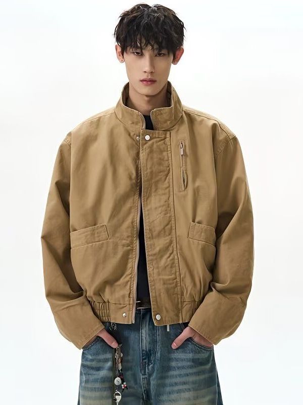 Retro Stand Up Collar Workwear Jacket 2025 Spring New Short Men's Jacket Flight Suit Loose Top Men_voghion.com