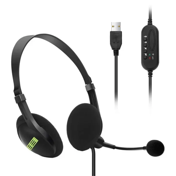 USB Wired Headphones Operator Earphones Rechargeable Headband Headset With Microphone Volume Control Reduction For_voghion.com
